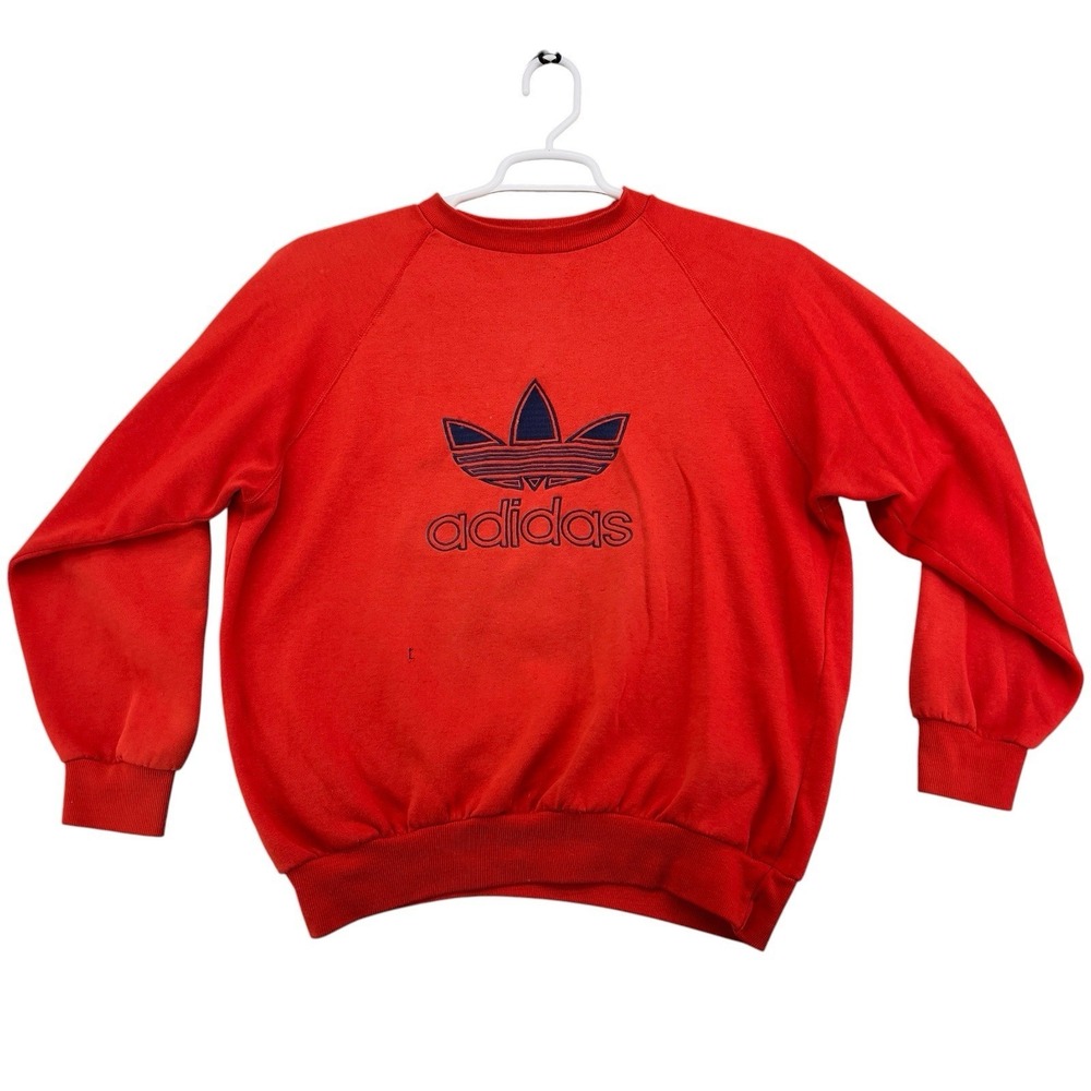 VTG 80 Adidas Originals Trefoil Sweatshirt Mens Red Crewneck Embroidered Logo